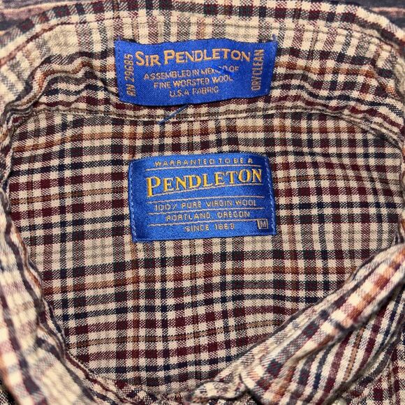 Pendleton Shirt Mens M Brown Red Sir Pendleton Virgin Wool Tartan Plaid Flaw - Picture 4 of 8